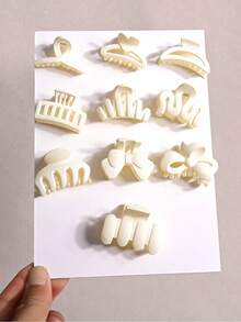 Set de 10 pinzas de pelo de unicolor minimalistas, medianas y pequeñas, para mujeres, adecuadas para peinados semi-recogidos y cabello a la altura de los hombros, sin empaque de tarjeta, elegantes pinzas de invierno para el cabello, accesorios de moda