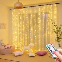 1pc 100/200/300 LED Curtain Lights, USB Hanging Fairy Lights String, Remote Control, 8 Lighting Modes, Suitable For Wedding, Birthday, Christmas, Party, Bedroom Backdrop, Indoor Home And Holiday Decoration, Available In White, Warm White And Multi-Color - 彩色 - 查看 5