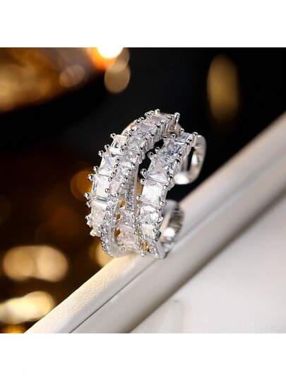 1pc Fashionable Criss-Cross Cubic Zirconia Embellished Ring, Elegant Design Versatile Jewelry (No Box)