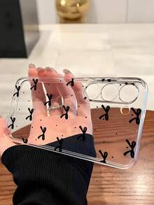 1pc Classic Black Polka Dot Bow Soft Phone Case Compatible With IPhone 17/17 Air/17 Pro/17 Pro Max, Honor, Redmi, Galaxy A04e/12/A13/A14/A34/A50/A52/A53/A54/S21/S22/S23/S24/S25/S25Ultra, 6A/7A/8A, 12T/13T - Clear - View 3