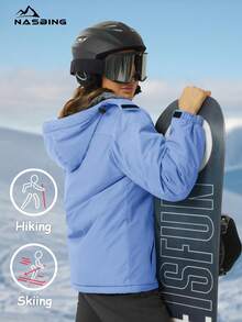 NASBING 女士冬季滑雪夹克 防水防风保暖连帽保暖冬装 防风衣 徒步滑雪露营登山外套 - 淺藍色 - 查看 4