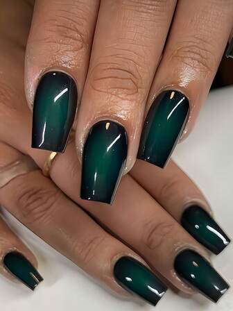 Express Your Love With 24pcs Medium Square Press On Nails Simple Elegant Green Ombre Black Fake Nails Fashion Charm Jewel Green Blush Ombre Green Fake Nails Full Cover Fake Nails For Women And Girls Includes Nail Salon With 1 Piece Of Jelly Gel And 1 File Stri Jelly Gel Random Shipment