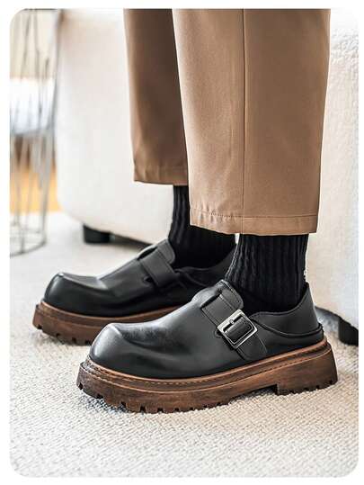 新款商务男士正装鞋，一脚蹬办公室装，英伦风格商务牛津鞋，黑色德比鞋