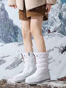 Botas de moda para mujer, botas de tobillo casuales con forro de felpa cálido de talla grande, zapatos de invierno con forro térmico, zapatos versátiles de estilo coreano para mujer - Blanco - Ver 5