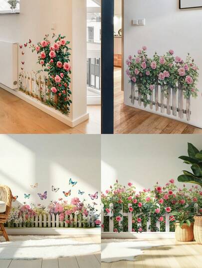 浪漫玫瑰贴纸墙贴，玫瑰藤蔓花卉墙贴，自粘花卉图案壁纸，适用于女孩卧室、客厅、玄关柜、儿童房、墙纸、墙贴、房间装饰、卧室装饰、厨房装饰、家居装饰