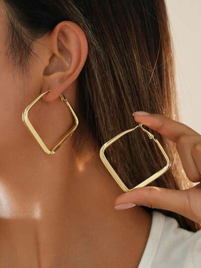 1 par de pendientes cuadrados geométricos simples, con estilos europeos y americanos, de moda y elegantes, adecuados para uso diario.