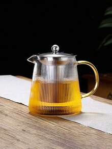 1pc Glass Teapot With Stainless Steel Tea Infuser, Dual-Use For Steeping And Boiling Herbal Tea, Home Use Heat-Resistant Teapot With Vertical Stripes, Can Be Used On Stove - Multicolor - View 12