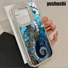 Teléfono Glass Seahorse Teléfono 3 en 1 con grabado de doble cara, adecuado para phone16promax, 16 15pro 14 14 Plus/14 Pro 13 13 Pro 12Pro 11pro Promax Series. Suave anticaídas y resistente a las manchas, adecuado tanto para hombres como para mujeres con decoración. - transparente - Ver 6