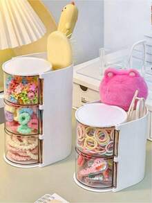 1 pièce Boîte de rangement de bureau rotative pour enfants, boîte de rangement pour pinces à cheveux à 2 couches et 3 grilles anti-poussière