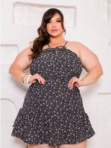 DRESS All-Over Print Flowers Ruched Ruffled Hem Holiday - Printed Black - View 3
