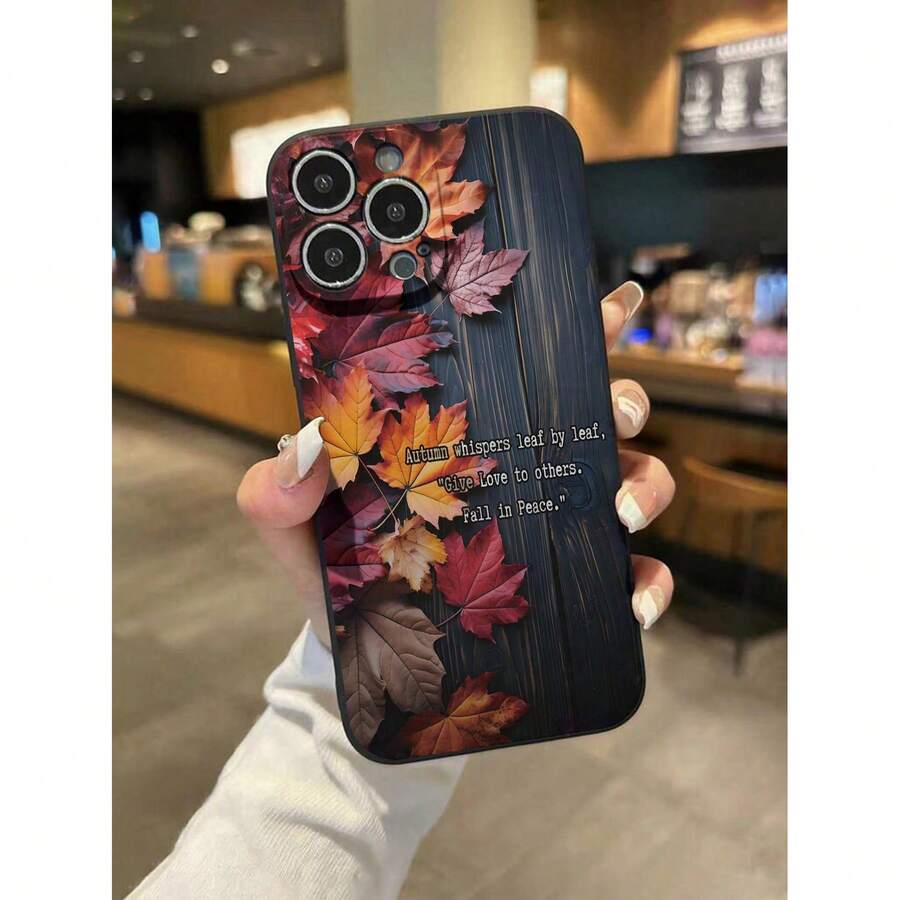 Funda de teléfono de borde recto con diseño de hoja de arce de media pantalla, adecuada para Apple 16promax//16plus/16/16pro/15promax/15pro/15plus/15/14/14Plus/14Pro/14ProMax/13/13Pro/13ProMax/12/12Pro/12ProMax/11/11Pro/11Pro Max. - Colores mixtos - Ver 1