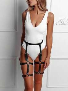 1 pieza Arnés de pierna de mujer de cuero de PU Cinturón de Body Correa de muslo Cinturón liguero Accesorios de ropa sexy Adecuado para el uso de parejas en el Día de San Valentín