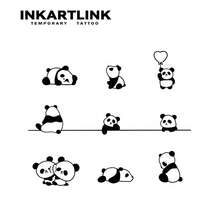 Hình xăm tạm thời hình gấu trúc dễ thương INKARTLINK, không thấm nước, lâu trôi 1-2 tuần, hình xăm giả đáng yêu thiết kế độc đáo, hình xăm nước ép chân thực không thấm nước, hình dán hình xăm hoạt hình đen trắng - màu đen - Xem 3