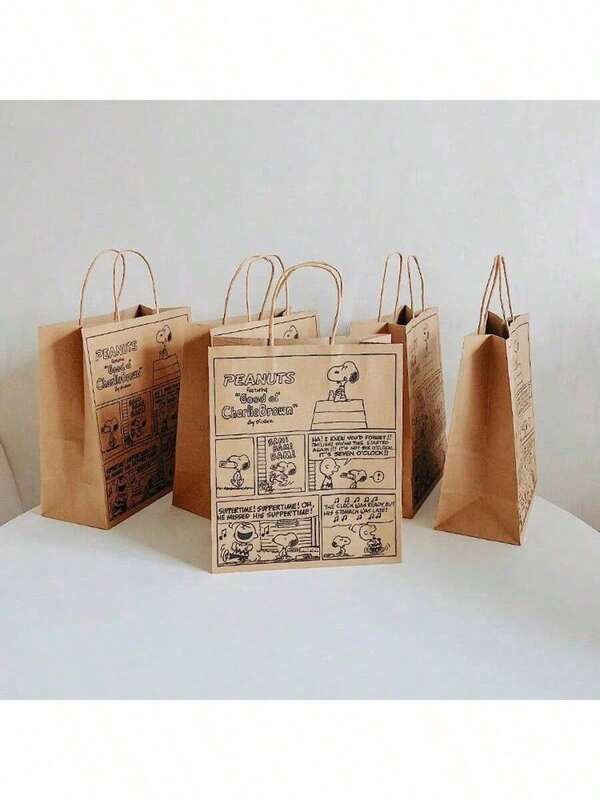 SNOOPY 5个手提包礼品袋，大尺寸，高端，轻奢，简约，竖款纸袋，可爱牛皮纸收纳袋（随机发货），圣诞礼物，圣诞节，