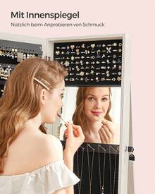 Schmuckschrank, Standspiegel, Spiegelschrank, mit Ganzkörperspiegel, um 360° drehbar, Schmuckaufbewahrung, abschließbar, mit Schlüsseln, Geschenkidee - Weiß mit grauer Holzmaserung - Übersicht 6