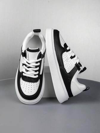 1 Pair Teen Low-Top Sneakers, PU Leather Sport Shoes, Casual Indoor/Outdoor Running Footwear, Lightweight, Anti-Slip, Breathable, Comfortable, Fashion, Campus Style, Pink Color Combination