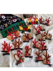 2pcs Christmas Headwear, Cute Antler Hairpins, Women's Holiday Elk Antler Hairpins