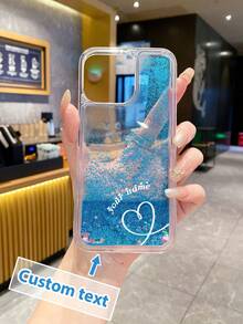 1 pieza Funda de teléfono híbrida suave-dura de TPU+PC con líquido morado con en suspensión, personalizable con texto, anti-caída, compatible con Apple/modelos de teléfono correspondientes, funda de teléfono personalizable, funda de teléfono con líquido con en suspensión