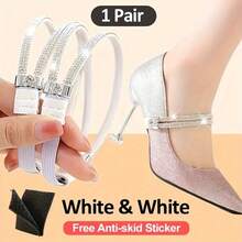1 par de cordones de zapatos con diamantes de imitación antideslizantes para tacones altos de mujer, cordones invisibles antideslizantes adecuados para zapatos de punta de mujer, correas de fijación de tacón, perfectos para fiestas, bailes, compras - accesorio de moda para zapatos