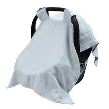 1 tấm che xe đẩy em bé bằng vải muslin cải tiến, mềm mại, thoáng khí, màu xám, chống bụi ngoài trời, nhẹ, che nắng mùa hè, bảo vệ sự riêng tư, cần thiết cho bé khi ra ngoài, quà tặng cho bé. - Màu xanh nhạt - Xem 8