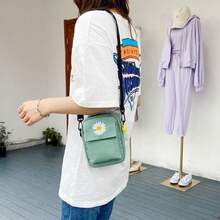 Women's Daisy One Shoulder Bag, Canvas Crossbody Bag, Minimalist Chic Phone Pouch, Solid Color Casual Handbag, Outdoor Zipper Messenger Bag