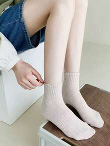 5 Pairs Women's Autumn/Winter Mid-Calf Short Socks, Fashionable Solid Color Socks, Suitable For Postpartum, Sports, Random Delivery - Multicolor - View 2