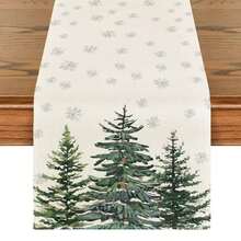 1pc/Set, Pine Tree & Snowflake Christmas Linen Table Runner, Table Runner & Placemat Set, 13*72 Inches/12*18 Inches Seasonal Kitchen Dining Table Decor, Christmas Party Decoration, Home Decor - Green - View 8