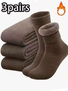 3双装男士冬季保暖袜，加厚绒面混纺徒步袜，加固趾跟，柔软耐穿，经典加大码40、45，适合户外活动、冬季穿着，保暖装备，绒面质感，穿着舒适，保暖装备购物袋（1/3双），舒适袜子
