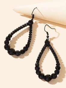 Rhinestone Water Drop Earrings - màu đen - Xem 4