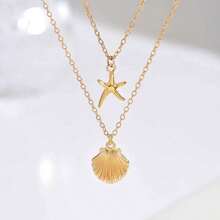 2 Piece Bohemian - Style Layered Necklace Set, 18K Gold - Plated Unisex Clavicle Chains With 3D Seashell & Starfish Charms. Tarnish - Resistant & Lightweight, Perfect For Beach Vacations, Coastal Getaways, Casual Daily Wear, Weekend Brunches & Summer Festivals.