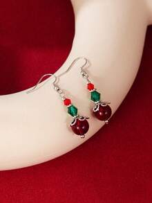 1Pair Cute Christmas Red And Green Beaded Dangle Earrings - Holiday Festive Jewelry Gift For Women