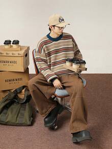 Men Sweaters - Khaki Strips - View 1
