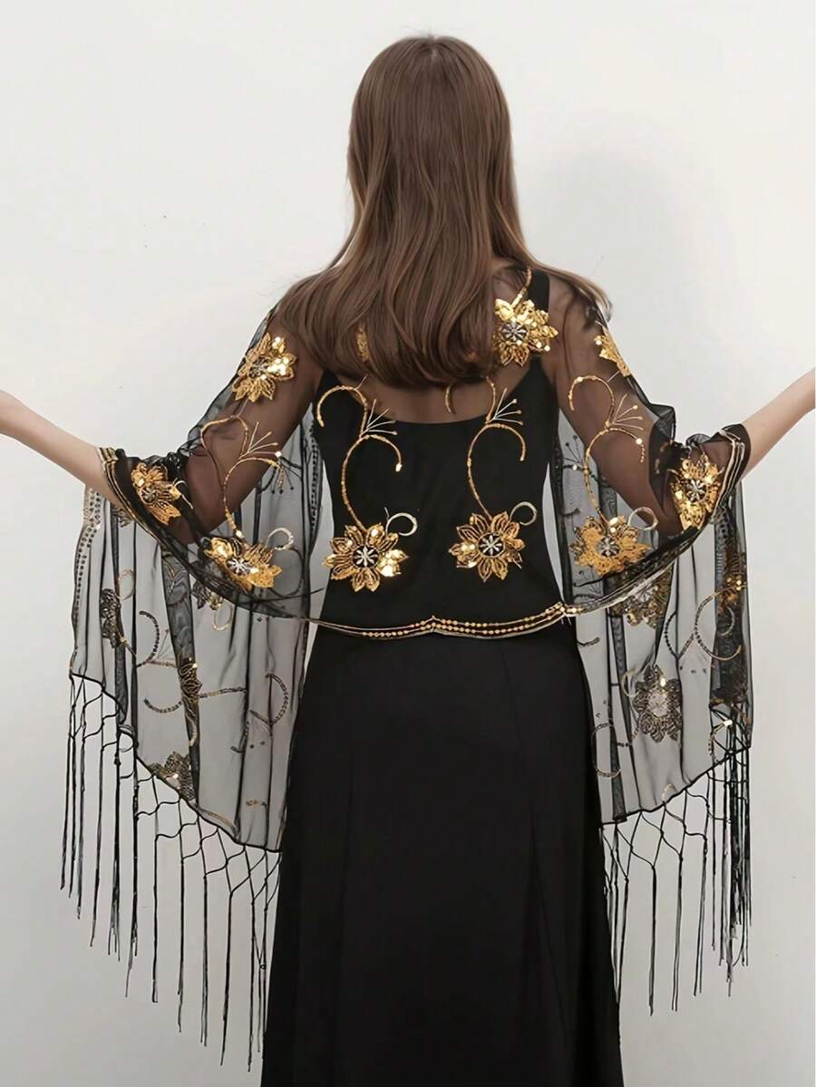 Pailletten-Stickerei Blume Muster eleganter Polyesterstoff, geeignet für Feierlichkeiten, alle Jahreszeiten