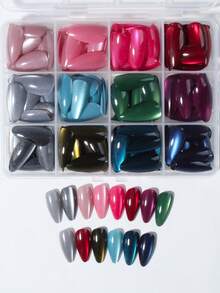 288 miếng (12 màu hỗn hợp) Miếng dán móng tay hình hạnh nhân dài bóng bẩy phong cách Y2K, Miếng dán móng tay acrylic hình mắt mèo pha lê đỏ máu, Thiết kế móng tay hình hạnh nhân ngắn, Bộ móng giả vừa vặn hoàn hảo, Móng mắt mèo màu xanh lá cây, tím, đỏ, xanh dương, hồng, Giúp đầu ngón tay bạn tỏa sáng rực rỡ, Thích hợp cho phụ nữ và các cô gái sử dụng hàng ngày trong công việc và các bữa tiệc. Dụng cụ làm móng - Nhiều màu - Xem 5