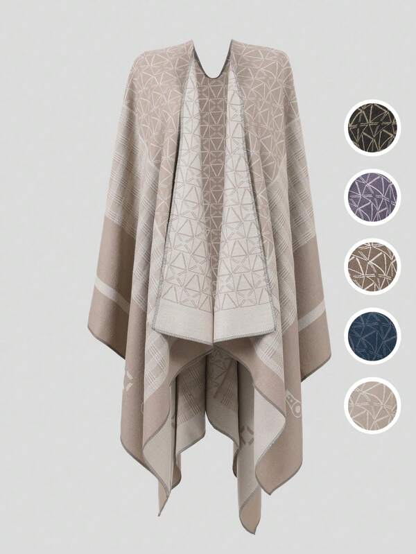 1 Stück klassischer unisex geometrischer Strickjacken-Schal, stilvolle Reise-Jacke für Winter und Herbst, kuschelige umkehrbare Fake-Kaschmir-Umhang-Poncho-Schal, vielseitiger Decken-Cape für Lässig & Formal-Mode, Pendler-Wärme, Arbeits-Eleganz