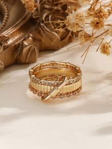 Fashionable Multilayer Adjustable Cubic Zirconia Combination Keychain Ring, Suitable For Women's Daily Wear - Set Of Rings - View 22