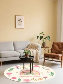 1pc Customized Round Rainbow Flower Carpet Print Your Name Faux Wool Material For Home Decor Living Room Bedroom Kids Room Sofa Bed - Multicolor - View 5