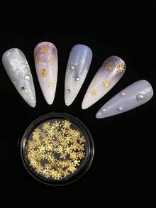1盒圣诞美甲亮片，金色雪花美甲饰品，雪花圣诞礼物美甲设计冬季亮片美甲DIY装饰指甲 - 彩色 - 查看 5