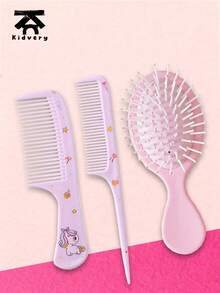3pcs Unicorn Comb Set, Cartoon Design Air Cushion Brush And Fine Tooth Tail Comb, ABS Handle, Durable Plastic Bristles, Suitable For Children's Daily Hair Care/Styling/Dyeing/Perming, Perfect Gift For Kids - Multicolor - View 1