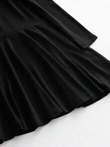 Vestido De Hombros Descubiertos Y Manga Larga De Color Sólido - Negro - Ver 5