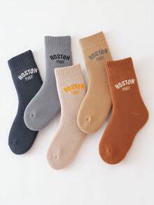 5 Pairs Kids' Thick Thermal Lined Mid-Calf Socks, Warm For Cold Weather, Suitable For Indoor, Outdoor, Sports Wear In Autumn/Winter