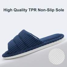 House Slippers For Women Corduroy Cross Band Slippers Open Toe Bedroom Indoor Shoes With Memory Foam - Navy - View 6