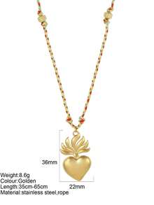 1pc Y2K Style Thanksgiving Colorful Handmade Rope Necklace With Stainless Steel Gold Heart Pendant, Suitable For Thanksgiving, Christmas Gifts And Wear - Multicolor - View 19