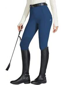 Willit Women's Horse Riding Pants Knee-Patch Equestrian Breeches Horseback Schooling Tights Zipper Pockets - 深藍色 - 查看 2