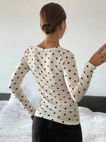 Livesso 秋季新款波点修身长袖印花T恤 - 白色 - 查看 4