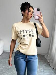 Camiseta De Pintado a mano Impresión Gráfica corta Ropa deportiva - Albaricoque - Ver 1