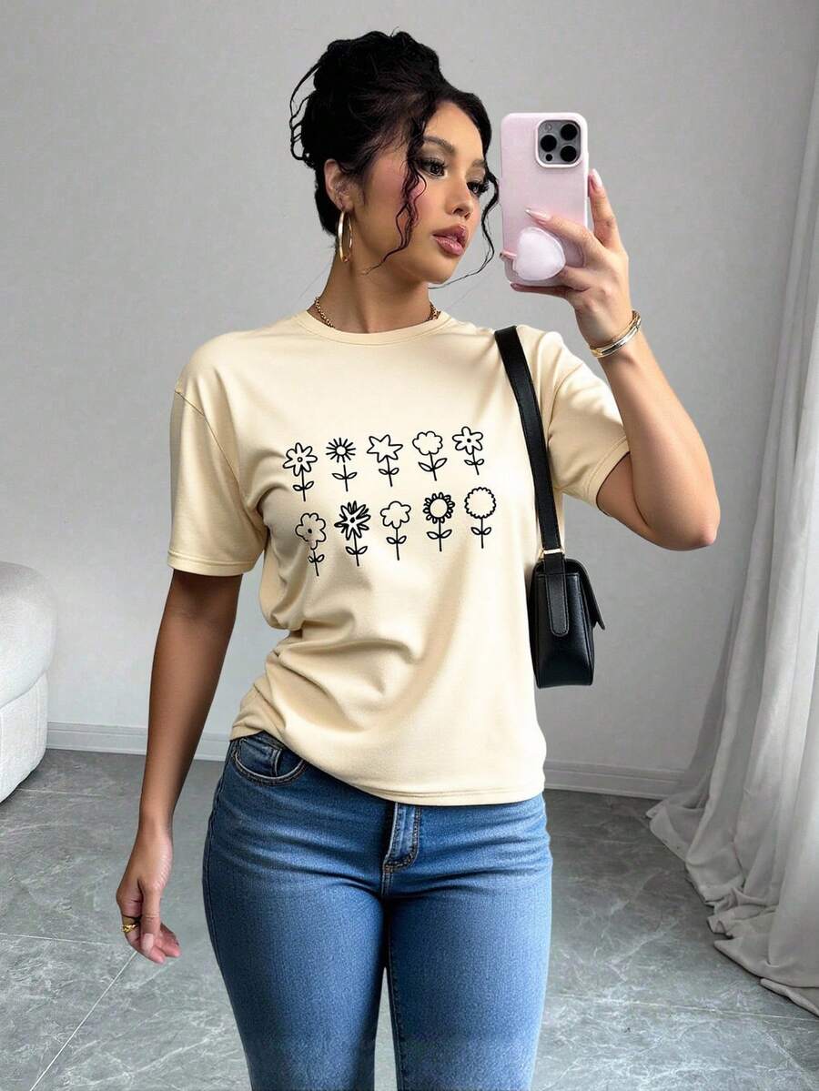 Camiseta De Pintado a mano Impresión Gráfica corta Ropa deportiva - Albaricoque - Ver 1