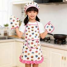 Kids Cake Pattern Apron Baking Tool Pretend Play Set Toy, Role Play For Boys And Girls To Learn Cooking, Develop Hands-On Ability, Suitable For Holiday Parties, Halloween & Christmas Gifts