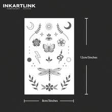 INKARTLINK Hình xăm linh vật bí ẩn đen tối, mặt trăng, mặt trời, hoa, côn trùng, không thấm nước lâu dài 1-2 tuần, hình xăm thực tế, hình xăm thiết kế ngách, hình xăm thực vật, hình xăm vẽ tay về tinh thần thiên nhiên, hình xăm chân thực, hình xăm tạm thời, hình xăm giả, hình xăm nước ép - màu đen - Xem 4