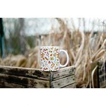 Fall Leaves Mushroom Coffee Mug: Boho Autumn Watercolor Floral - 黃白色 - 查看 3